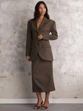 COSMINA COSMINA Autumn/Winter 2pcs Set Women Solid Color Front Button Long Sleeve Faux Pocket Top And Skirt, Casual Outfit